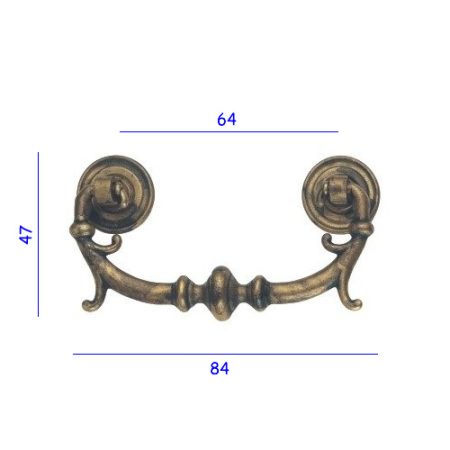 MANIGLIA SNODATA mm64 OTTONE ANTICO