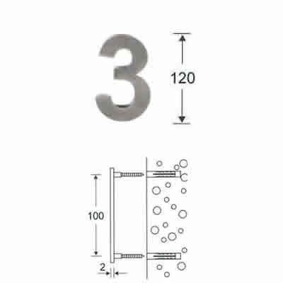 NUMERO "3" INOX mm120