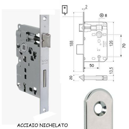 SERRATURA PP70 E50 BQ FERRO NICHELATO
