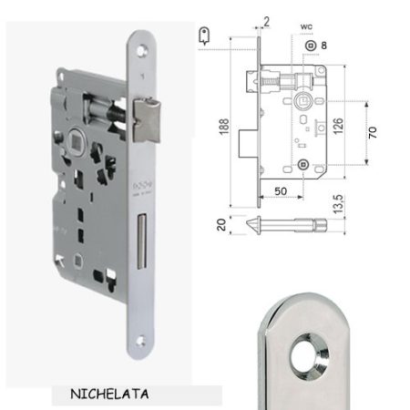 SERRATURA PP70 BT WC E50 FERRO NICHELATO
