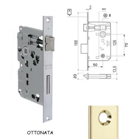 SERRATURA P70 BQ WC E50 FERRO OTTONATO