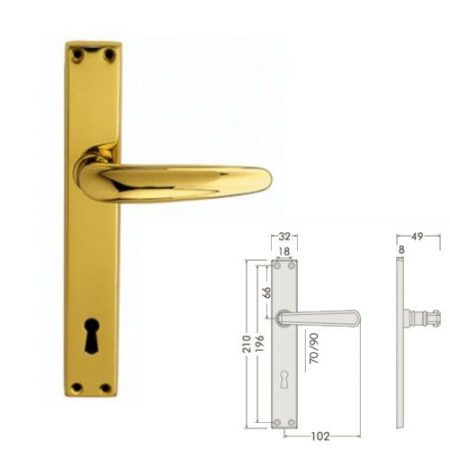 MANIGLIA BAL CORNO SCANALATO PLACCA OTTONE LUCIDO