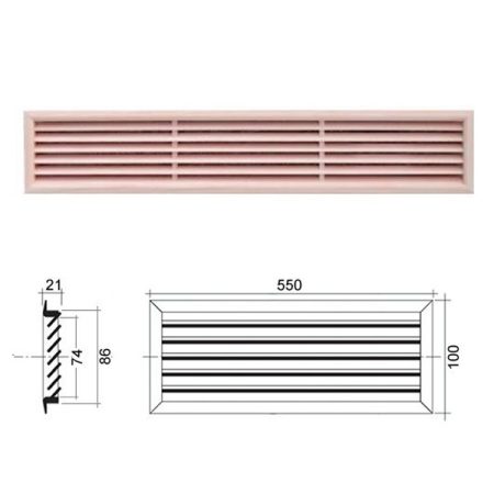 GRIGLIA RETTANGOLARE PINO ROSSO mm100x550