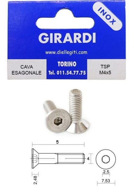 VITE TSP M4X5 CAVA ESAGONALE INOX A2 ISO 10642