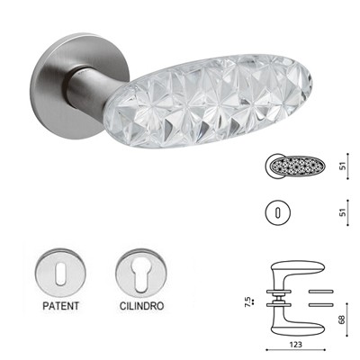 MANIGLIA CRYSTAL DIAMOND CROMO SATINATO + VETRO