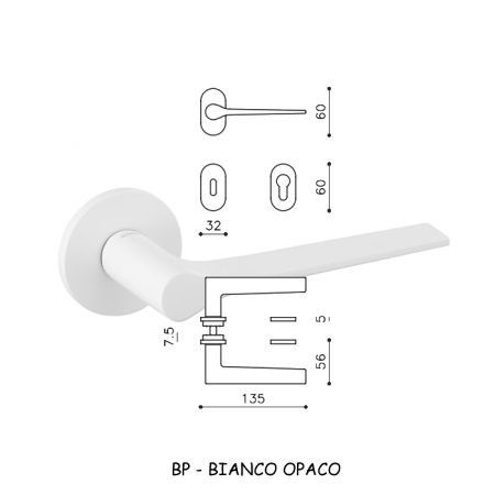 MANIGLIA LAMA L ROSETTE OVALI  BIANCO OPACO