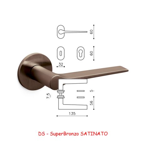 MANIGLIA LAMA L ROSETTE OVALI SuperBronzo SATINATO