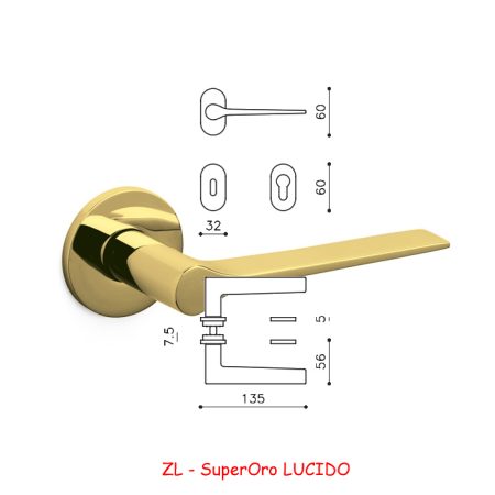MANIGLIA LAMA L ROSETTE OVALI SuperOro LUCIDO