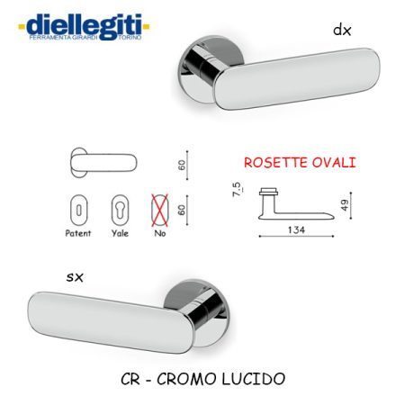 MEZZA MANIGLIA CONCA L ROSETTA OVALE CROMO LUCIDO