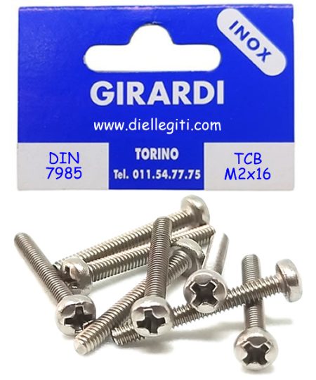 VITE INOX T. CILINDRICA M2x16 CROCE PH DIN7985