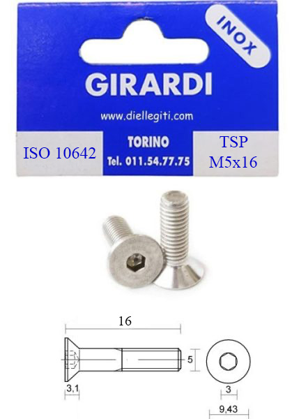 Vite M6X20. Finitura L: acciaio inox AISI 316L. | 348431